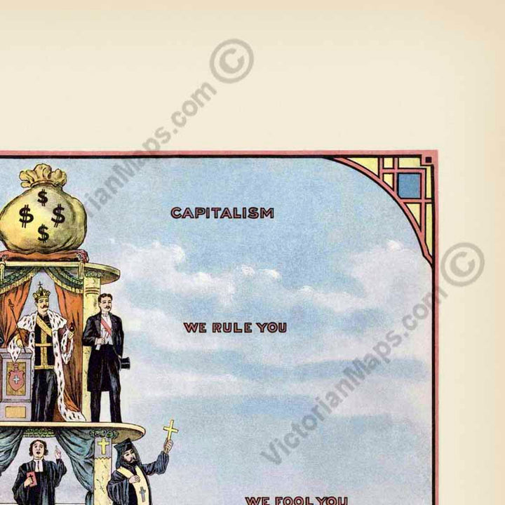 The Pyramid of the Capitalist System - a caricature published in 1911 by the "Industrial Worker" newspaper, Cleveland, Ohio, USA art print poster canvas gift