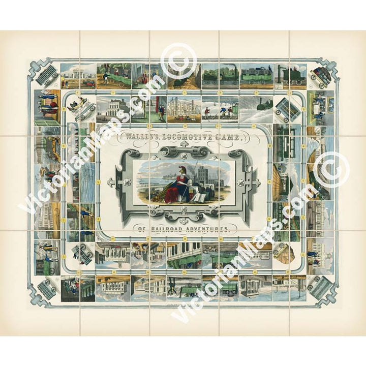 Wallis's Locomotive Game of Railroad Adventures - a railway board game by Edward Wallis, 1840 art print poster canvas gift