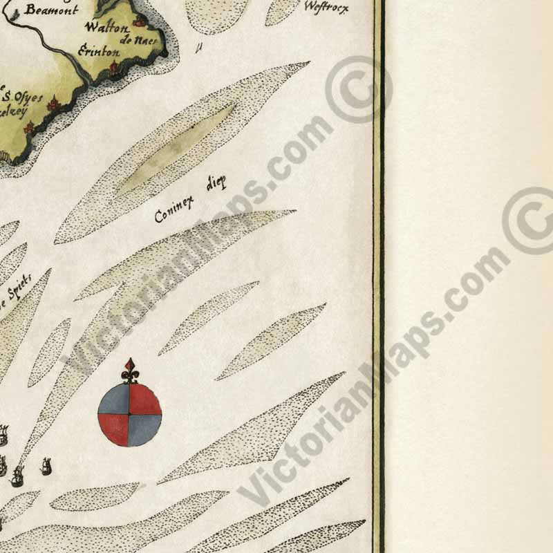 River Thames Estuary in 1667 - a map of River Thames & Medway from London to Isle of Sheppey, by Matthaus Merian