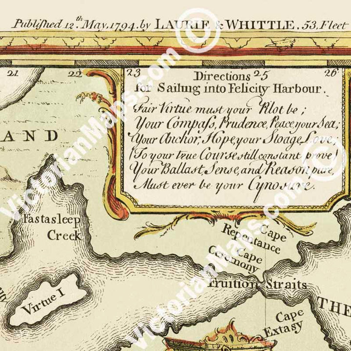 A Map or Chart of the Road of Love and Harbour of Marriage, published in 1794 by Laurie & Whittle, London