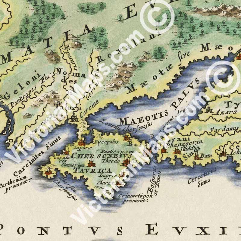 Sarmatia, including Black and Caspian Sea, Crimea Crimean Peninsula, Ukraine, Russia - a map by Christoph Cellarius, 1701 art print poster canvas gift