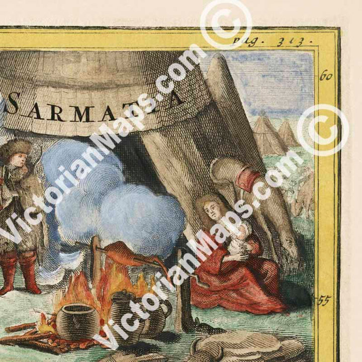 Sarmatia, including Black and Caspian Sea, Crimea Crimean Peninsula, Ukraine, Russia - a map by Christoph Cellarius, 1701 art print poster canvas gift