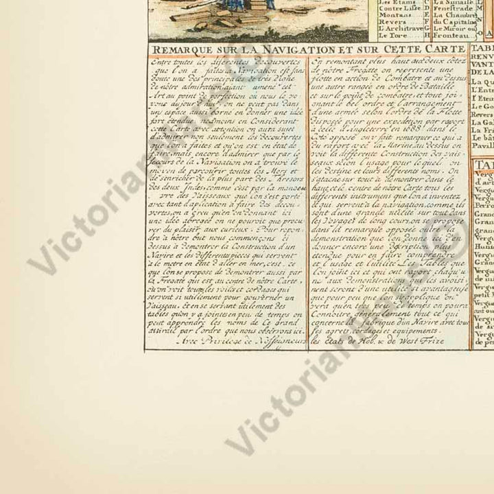 Nouvelle carte pour conduire à la connoissance de la Marine - Sailing ship and nautical navigation chart by Henry Chatelain, 1712 art print poster canvas gift
