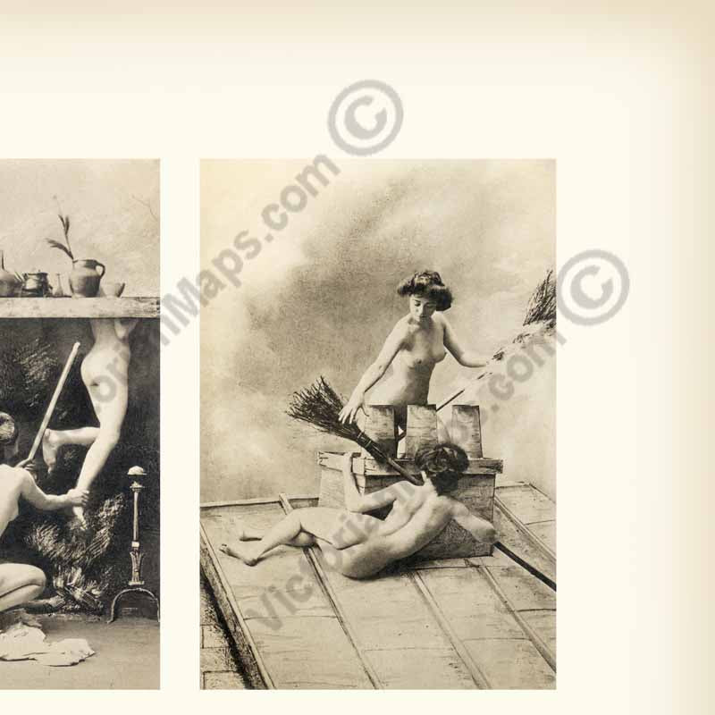 Sorcieres au Sabbat Witches' Sabbath a composite print of restored rare French risqué postcards, published in Paris, 1900 art poster canvas gift