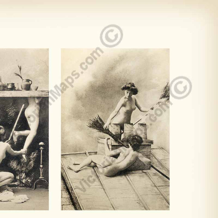 Sorcieres au Sabbat Witches' Sabbath a composite print of restored rare French risqué postcards, published in Paris, 1900 art poster canvas gift