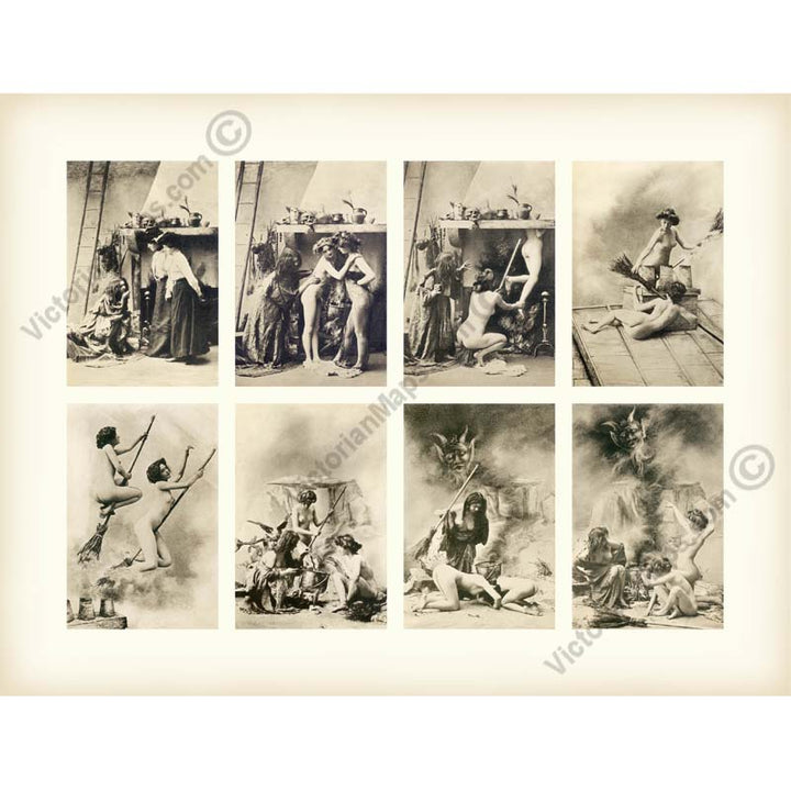 Sorcieres au Sabbat Witches' Sabbath a composite print of restored rare French risqué postcards, published in Paris, 1900 art poster canvas gift