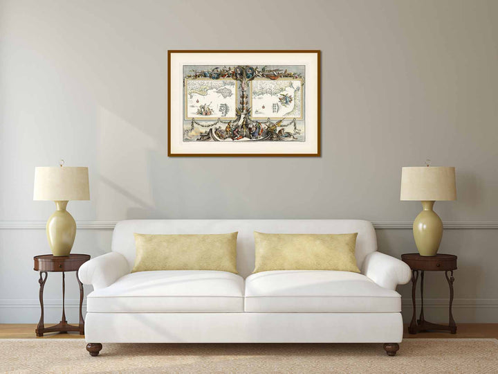 Spanish Armada 1588 progress and defeat - Elizabethan nautical chart map by John Pine, 1739 art print poster canvas gift