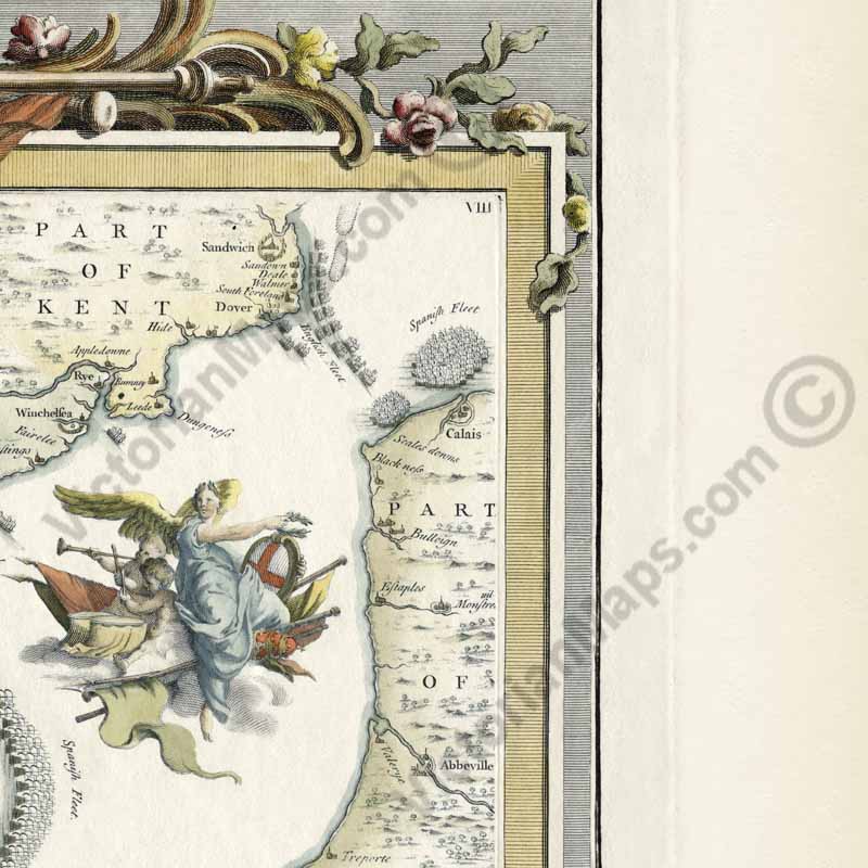 Spanish Armada 1588 progress and defeat - Elizabethan nautical chart map by John Pine, 1739 art print poster canvas gift
