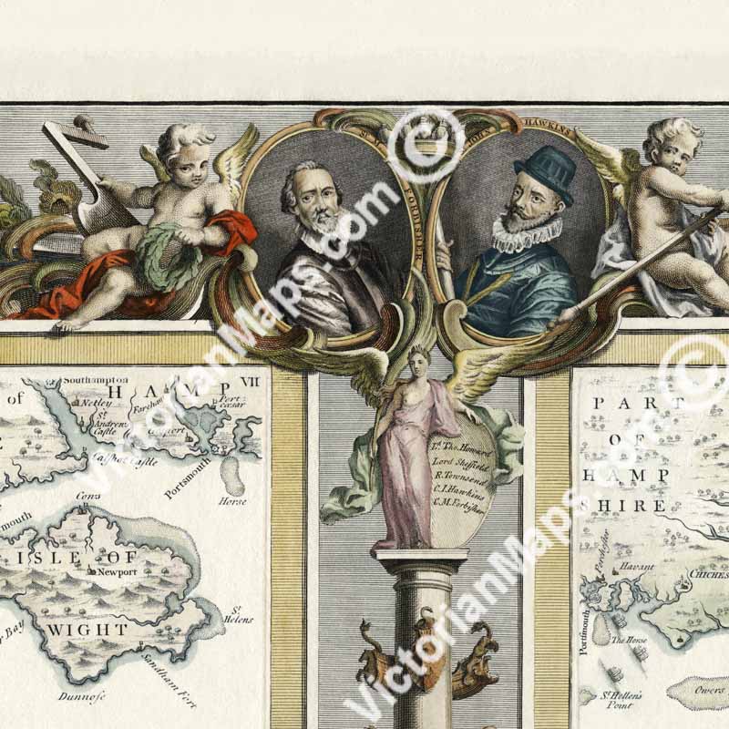 Spanish Armada 1588 progress and defeat - Elizabethan nautical chart map by John Pine, 1739 art print poster canvas gift