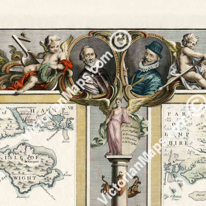 Spanish Armada 1588 progress and defeat - Elizabethan nautical chart map by John Pine, 1739 art print poster canvas gift