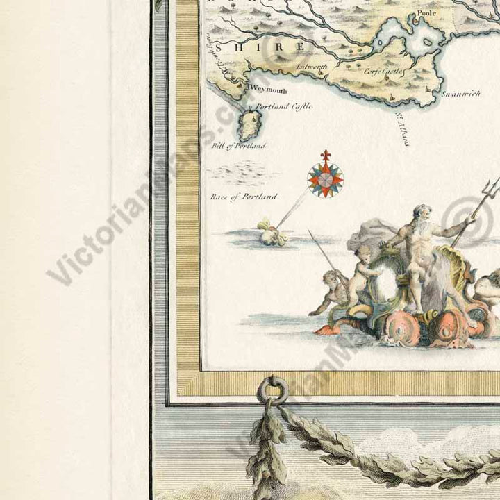 Spanish Armada 1588 progress and defeat - Elizabethan nautical chart map by John Pine, 1739 art print poster canvas gift