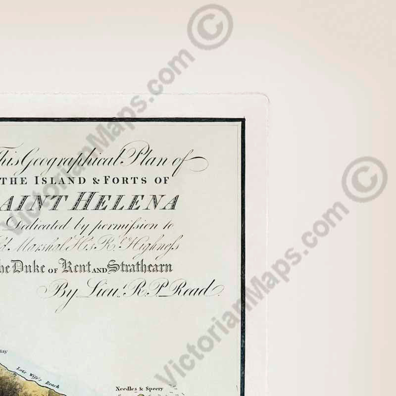 A Geographical plan of the Saint Helena Island, Napoleon Bonaparte residence in exile, a map by Leut. R.P. Read, 1817