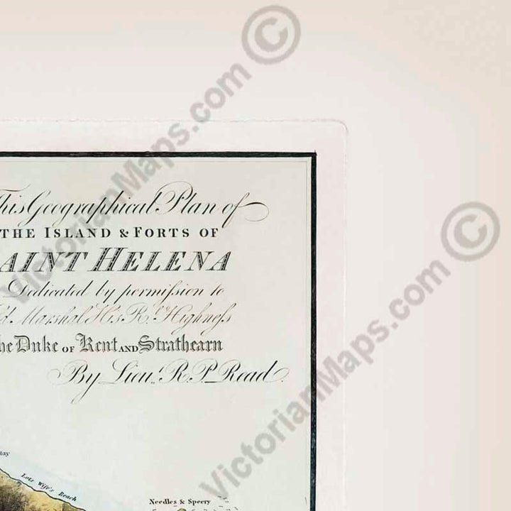 A Geographical plan of the Saint Helena Island, Napoleon Bonaparte residence in exile, a map by Leut. R.P. Read, 1817
