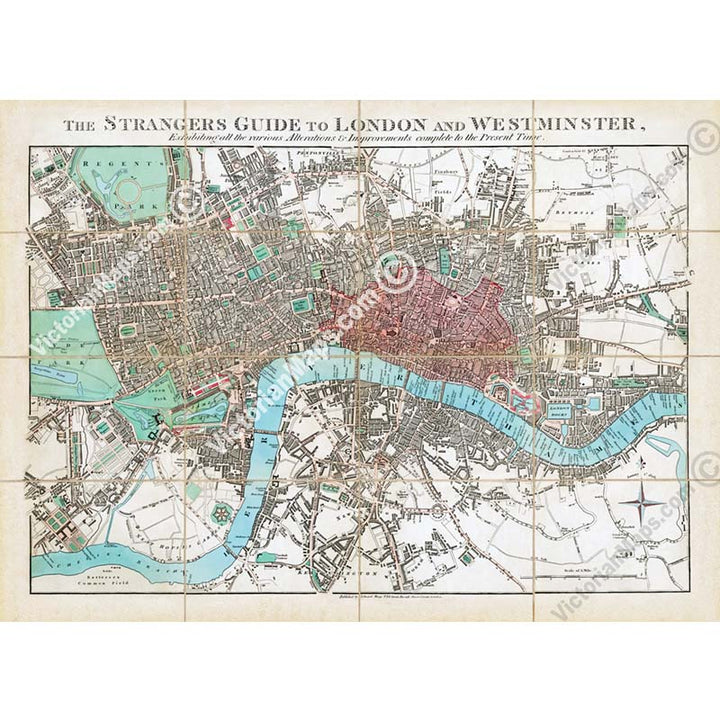 The Strangers Guide to London and Westminster - a map by Edward Mogg, 1806 1828 art print poster canvas gift