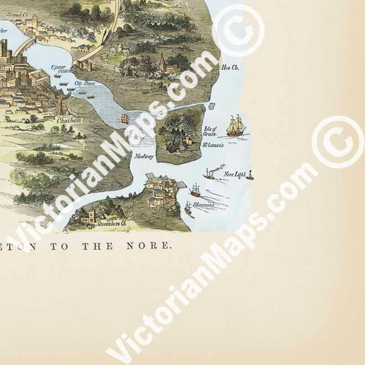 Guide for excursions on the river Thames, from Eton to the Nore - Victorian map from The Illustrated London News magazine, 1849 art print poster canvas gift