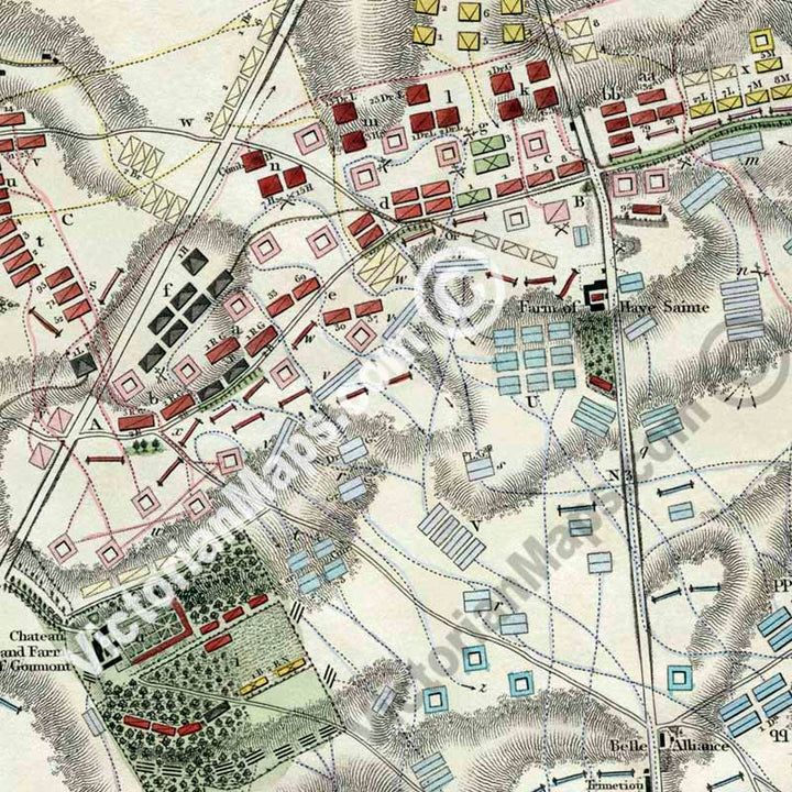 The Field of Waterloo June 18th 1815 - a map plan of the battle by John Booth, 1816 art print poster canvas gift