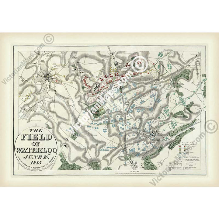 The Field of Waterloo June 18th 1815 - a map plan of the battle by John Booth, 1816 art print poster canvas gift