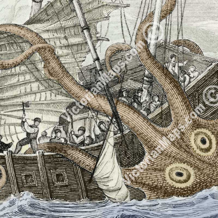 The Kraken supposed a sepia or cuttle-fish from Denys Montfort - engraved hand-coloured print by W. Jardine, 1833 art poster canvas gift