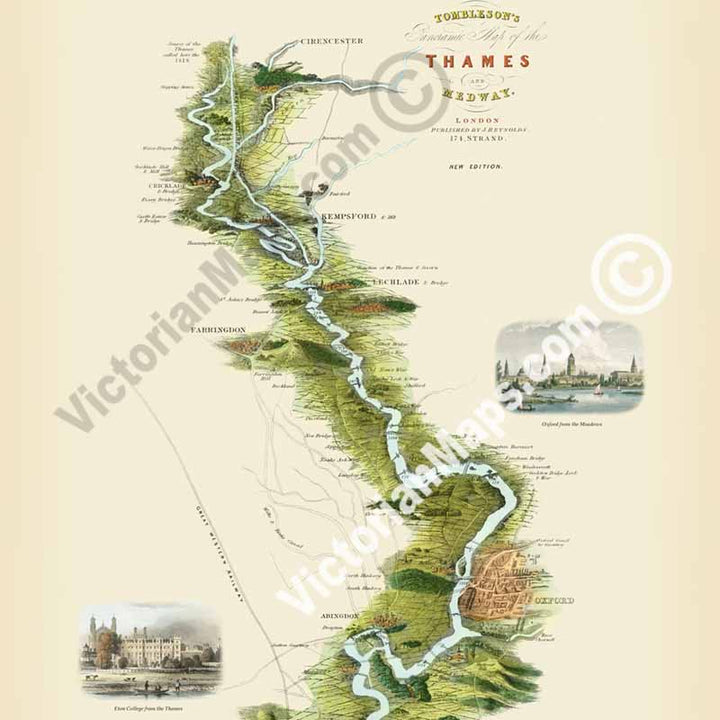 Tombleson's Panoramic Map of the Thames and Medway by William Tombleson, 1850, with 9 inset views art print poster canvas gift