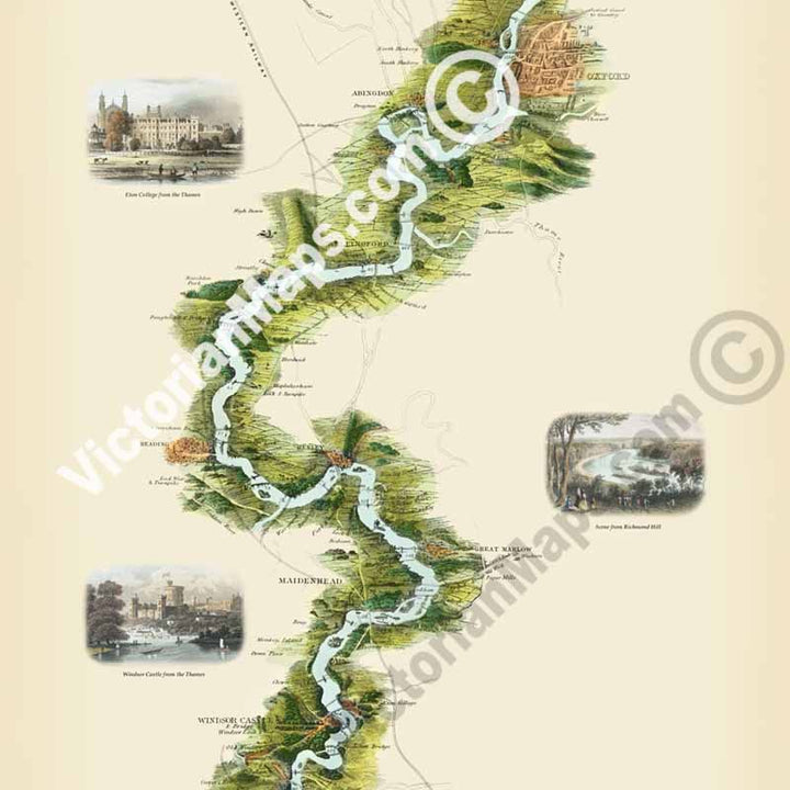 Tombleson's Panoramic Map of the Thames and Medway by William Tombleson, 1850, with 9 inset views art print poster canvas gift