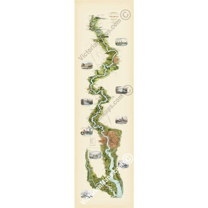 Tombleson's Panoramic Map of the Thames and Medway by William Tombleson, 1850, with 9 inset views art print poster canvas gift