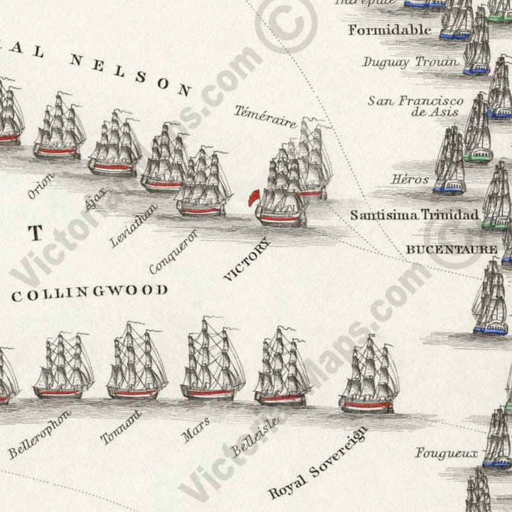 Battle of Trafalgar 21st October 1805, Plate 1; The British Fleet breaking the French & Spanish line. An engraved and hand-coloured map 34, A. K. Johnston, Atlas to Alison's History of Europe, 1850