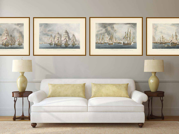 Victory of Battle of Trafalgar - All Four Plates print set - hand-coloured engravings by Robert Dodd, 1843 art poster canvas gift