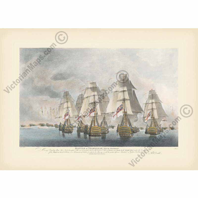 Victory of Battle of Trafalgar - All Four Plates print set - hand-coloured engravings by Robert Dodd, 1843 art poster canvas gift