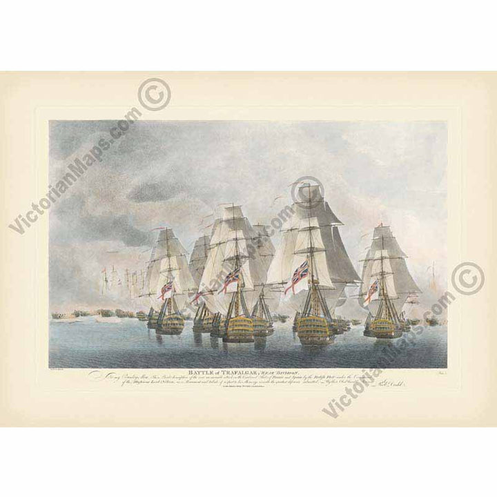 Victory of Battle of Trafalgar - All Four Plates print set - hand-coloured engravings by Robert Dodd, 1843 art poster canvas gift