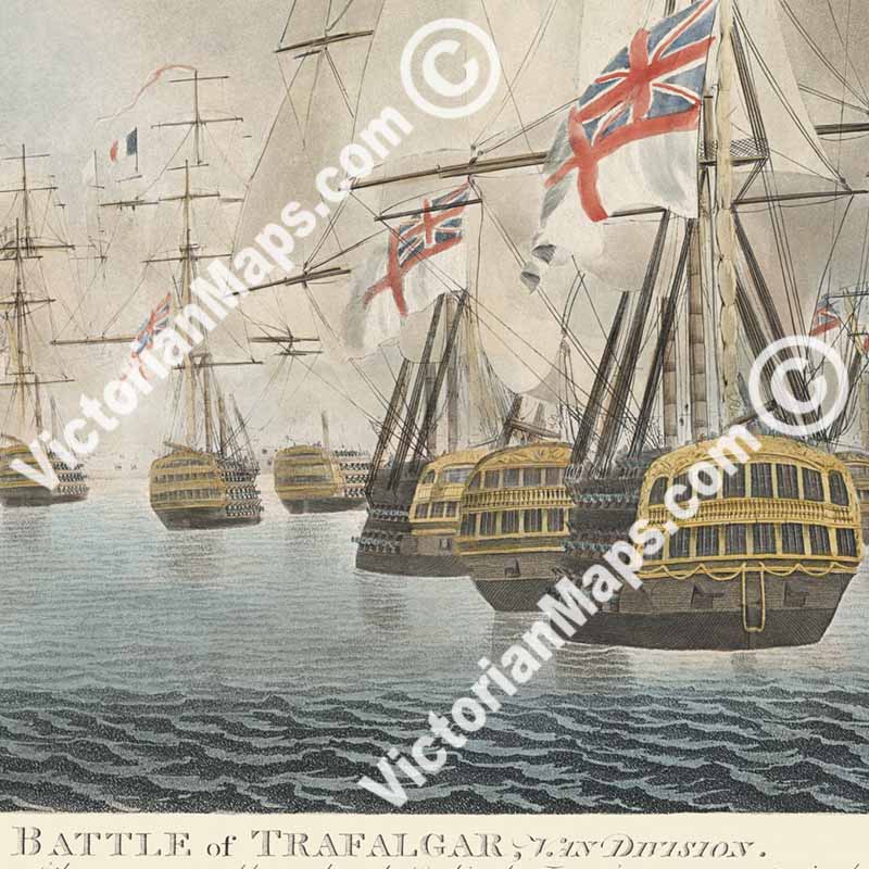 TRAFALGAR Battle, VAN Division - Plate 1 - hand-coloured engraving by Robert Dodd, 1843 art print poster canvas gift