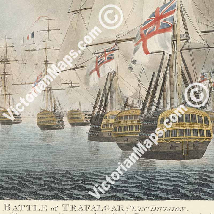TRAFALGAR Battle, VAN Division - Plate 1 - hand-coloured engraving by Robert Dodd, 1843 art print poster canvas gift
