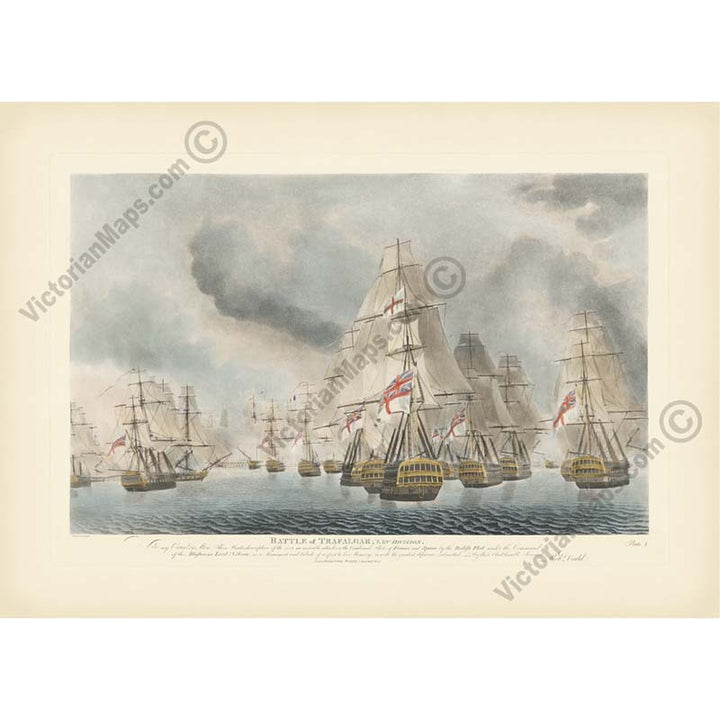 TRAFALGAR Battle, VAN Division - Plate 1 - hand-coloured engraving by Robert Dodd, 1843 art print poster canvas gift