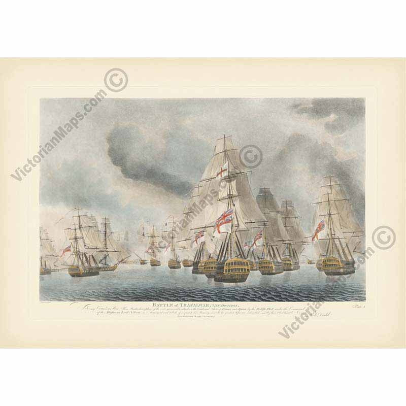 Victory of Battle of Trafalgar - All Four Plates print set - hand-coloured engravings by Robert Dodd, 1843 art poster canvas gift