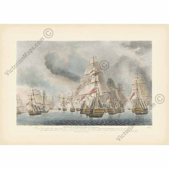 Victory of Battle of Trafalgar - All Four Plates print set - hand-coloured engravings by Robert Dodd, 1843 art poster canvas gift