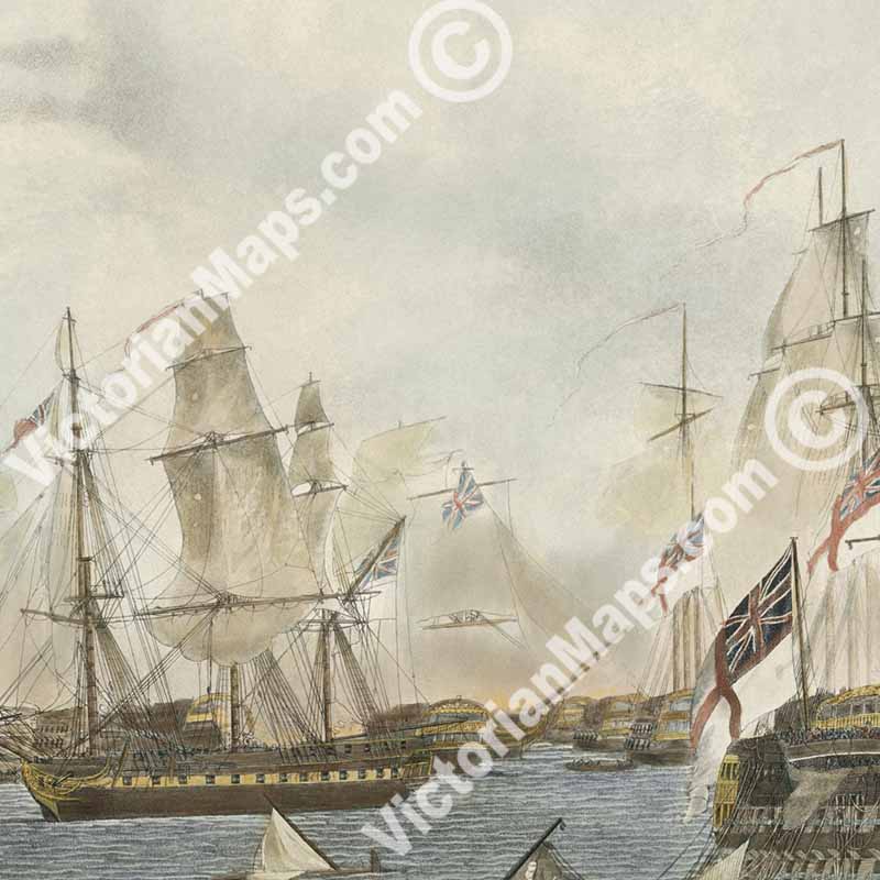 VICTORY of TRAFALGAR, in the REAR - Plate 4 - Victorian hand-coloured engraving by Robert Dodd, 1843 art print poster canvas gift