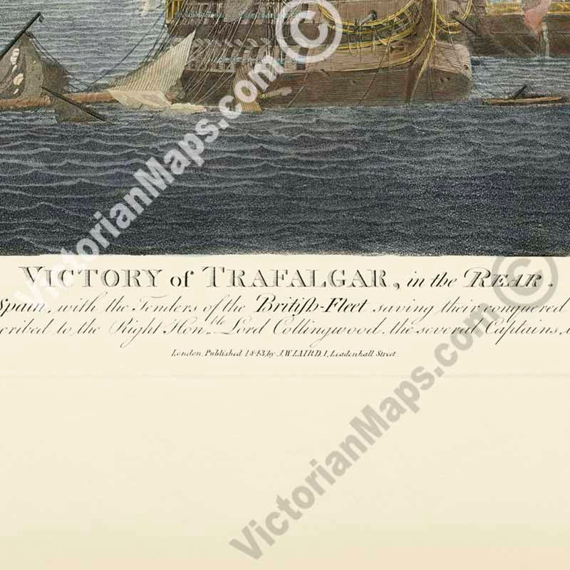 VICTORY of TRAFALGAR, in the REAR - Plate 4 - Victorian hand-coloured engraving by Robert Dodd, 1843 art print poster canvas gift