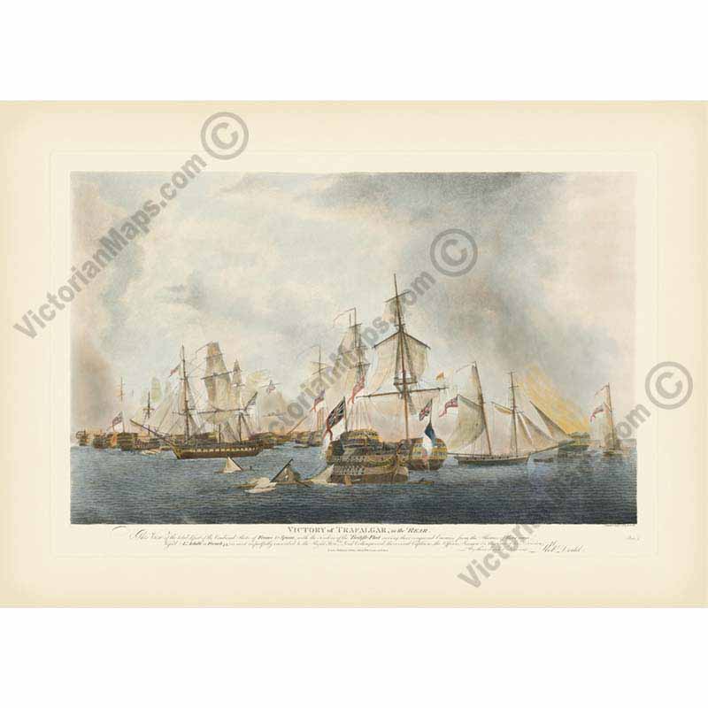 Victory of Battle of Trafalgar - All Four Plates print set - hand-coloured engravings by Robert Dodd, 1843 art poster canvas gift