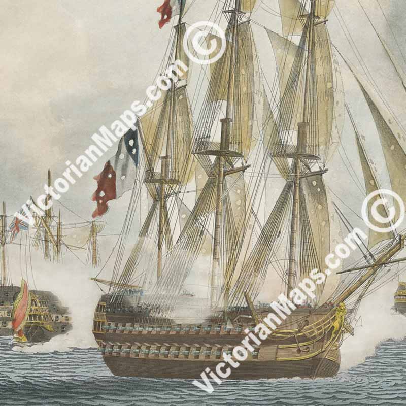 VICTORY of TRAFALGAR, in the VAN - Plate 3 - hand-coloured engraving by Robert Dodd, 1843 art print poster canvas gift
