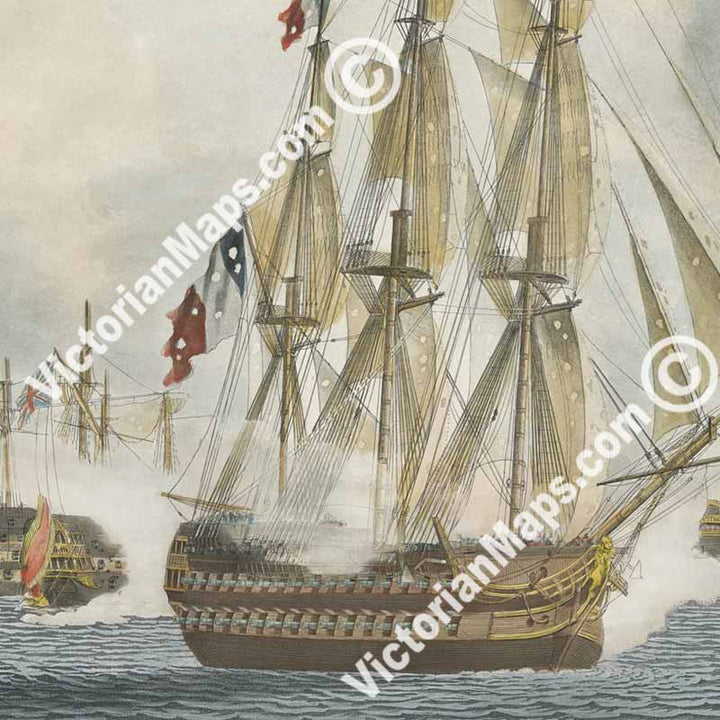 VICTORY of TRAFALGAR, in the VAN - Plate 3 - hand-coloured engraving by Robert Dodd, 1843 art print poster canvas gift