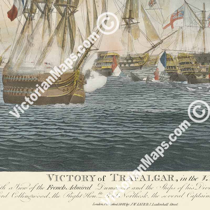 VICTORY of TRAFALGAR, in the VAN - Plate 3 - hand-coloured engraving by Robert Dodd, 1843 art print poster canvas gift