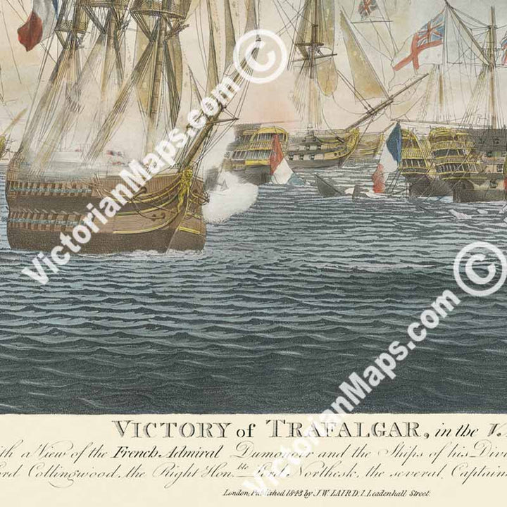 VICTORY of TRAFALGAR, in the VAN - Plate 3 - hand-coloured engraving by Robert Dodd, 1843 art print poster canvas gift