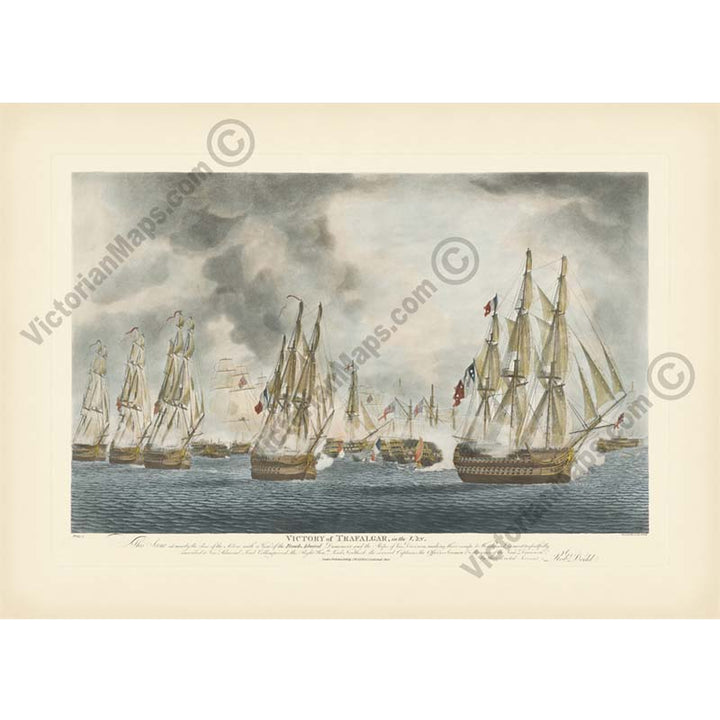 VICTORY of TRAFALGAR, in the VAN - Plate 3 - hand-coloured engraving by Robert Dodd, 1843 art print poster canvas gift