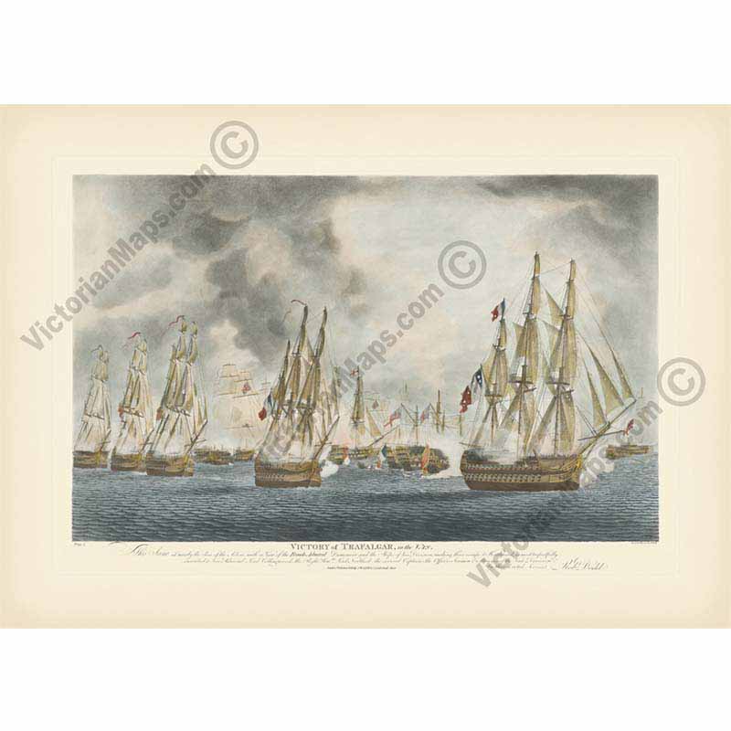 Victory of Battle of Trafalgar - All Four Plates print set - hand-coloured engravings by Robert Dodd, 1843 art poster canvas gift