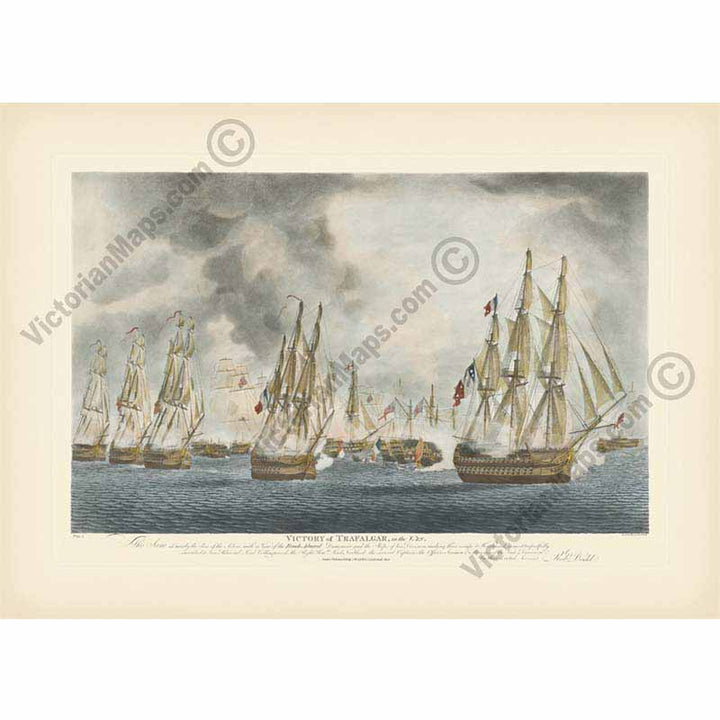 Victory of Battle of Trafalgar - All Four Plates print set - hand-coloured engravings by Robert Dodd, 1843 art poster canvas gift