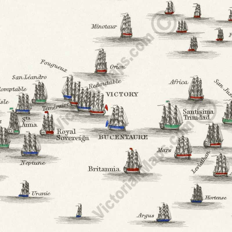 Battle of Trafalgar 21st October 1805, Plate 2 Positions in the Battle (later in the day). An engraved and hand-coloured map 35, A. K. Johnston, Atlas to Alison's History of Europe, 1850 art print poster canvas gift