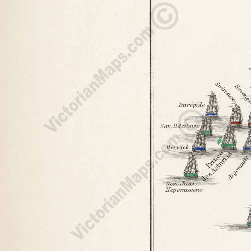 Battle of Trafalgar 21st October 1805, Plate 2 Positions in the Battle (later in the day). An engraved and hand-coloured map 35, A. K. Johnston, Atlas to Alison's History of Europe, 1850 art print poster canvas gift