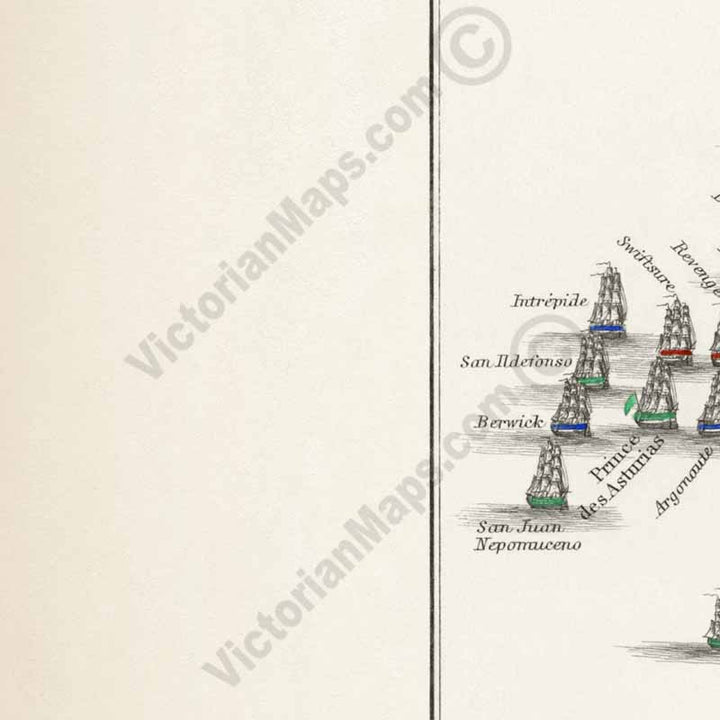 Battle of Trafalgar 21st October 1805, Plate 2 Positions in the Battle (later in the day). An engraved and hand-coloured map 35, A. K. Johnston, Atlas to Alison's History of Europe, 1850 art print poster canvas gift