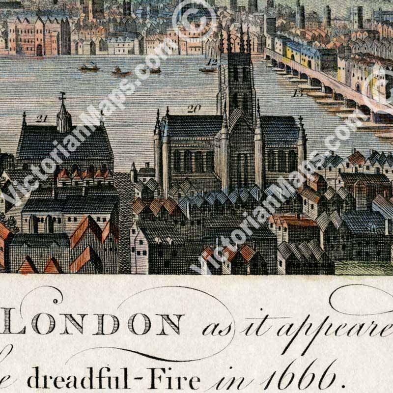 A View of London as it appeared before the Dreadful Fire in 1666 - a print by J. Cooke / W. Harrison, 1776