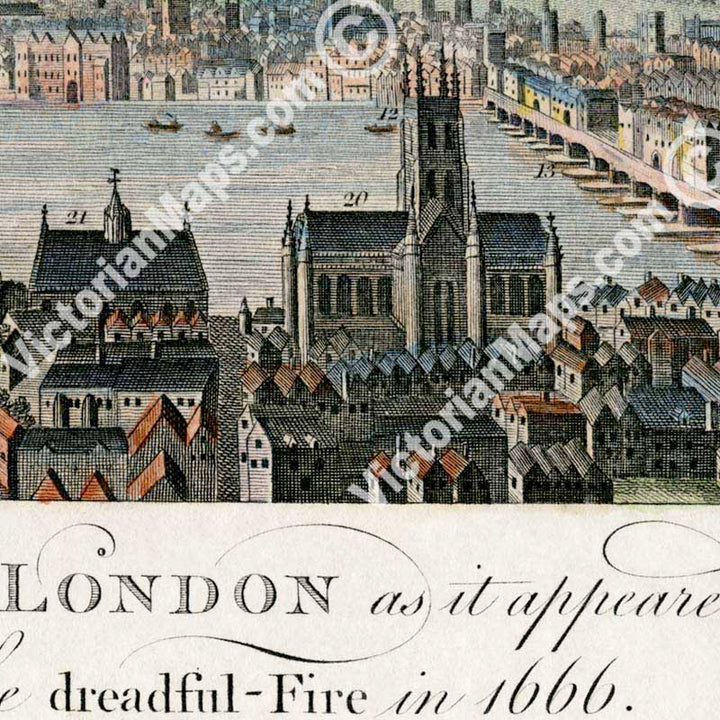 A View of London as it appeared before the Dreadful Fire in 1666 - a print by J. Cooke / W. Harrison, 1776