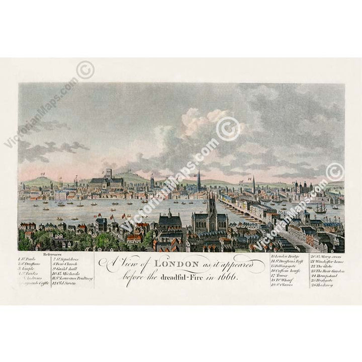 A View of London as it appeared before the Dreadful Fire in 1666 - a print by J. Cooke / W. Harrison, 1776